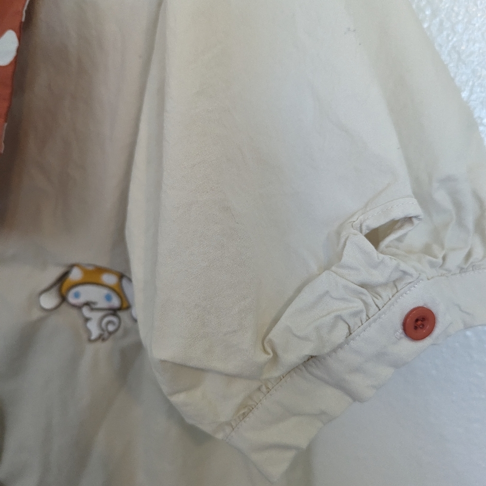 Cinnamoroll Mushroom Woven Button-Up Top Sanrio Puff Sleeve xl - Picture 5 of 6